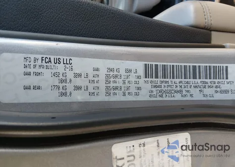 2016 Dodge Durango Limited z USA, uszkodzony, nr VIN 1C4RDHDG2GC340499